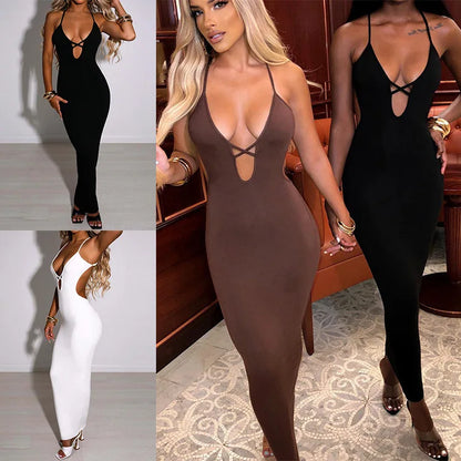 LVSANW Summer Party club backless Bodycon Dress Lace up Sleeveless Hip Wrap Dress New sexy Solid Color Elegant low strapless dress