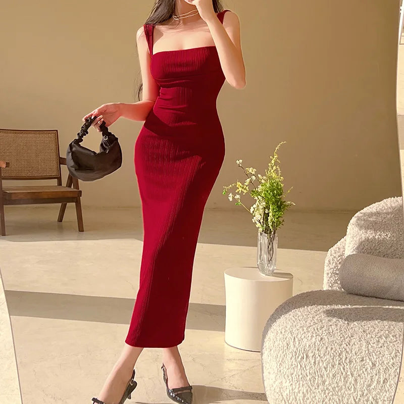 LVSANW Summer  Sexy Dress Women Streetwear Sleeveless Backless Solid Spaghetti Strap Casual  Elegant Party Dresses JF23045PF