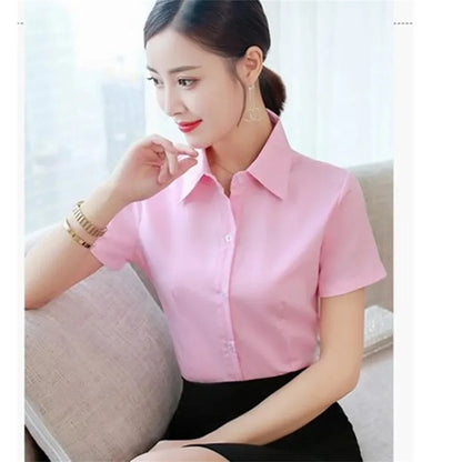 LVSANW Summer Short Sleeve White Black Women Shirt Women's Blouse Slim Fitting Professional Work Clothes Formal Office Lady Ol Blouse