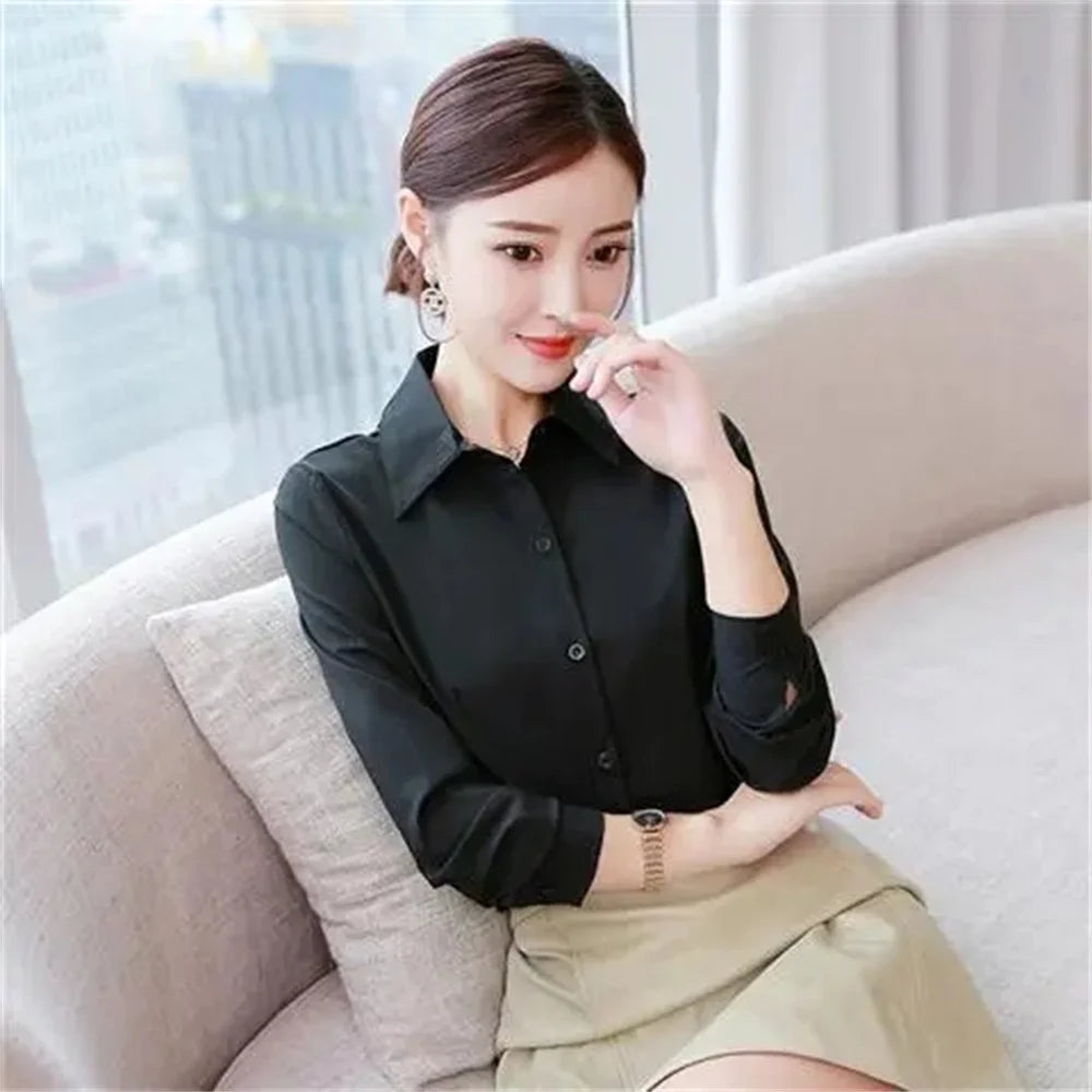 LVSANW Summer Short Sleeve White Black Women Shirt Women's Blouse Slim Fitting Professional Work Clothes Formal Office Lady Ol Blouse