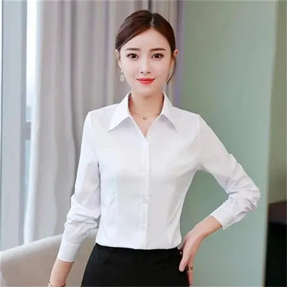 LVSANW Summer Short Sleeve White Black Women Shirt Women's Blouse Slim Fitting Professional Work Clothes Formal Office Lady Ol Blouse