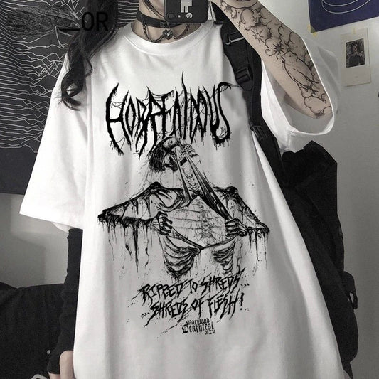 LVSANW Summer Women T-shirts Goth Short Sleeve T Shirt Female Aesthetic Loose Punk Grunge Streetwear Gothic Harajuku Y2k Clothes Tops