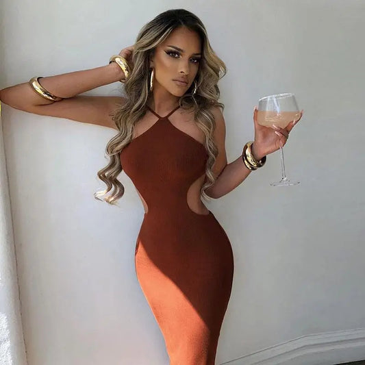 LVSANW Summer sexy backless strappy halter bag hip slim chic and elegant woman Party dresses maxi dress y2k clothes beach casual robe