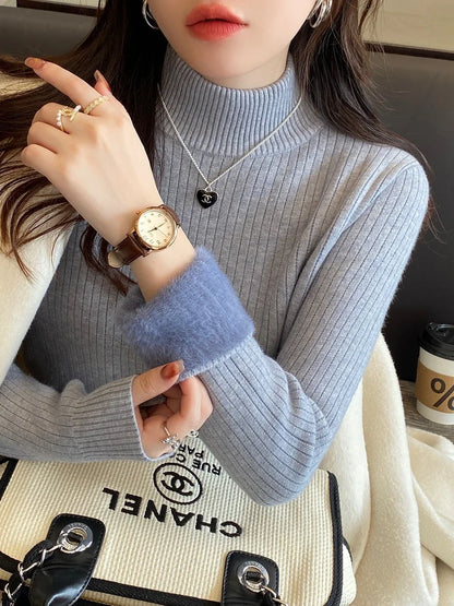 LVSANW Sweater For Women Winter Thicken Turtleneck Slim Knit Pullover New Warm Plush Velvet Lined Knitwear Jumper Tops Casual Poleras