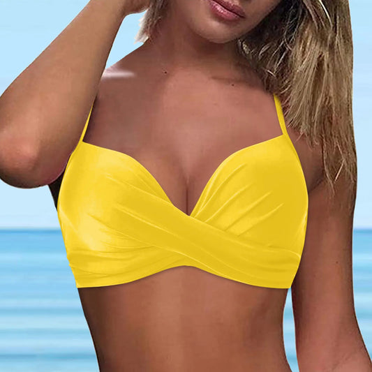 LVSANW Swimwear Womens Tops 2024 New Solid Ruffle Underwire Full Coverage Big Breast Bikinis Bras Summer Vacation Fit Split Swimsuit