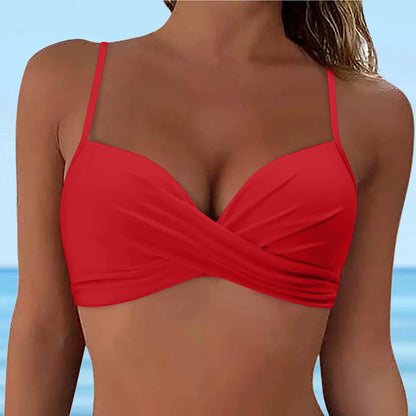 LVSANW Swimwear Womens Tops 2024 New Solid Ruffle Underwire Full Coverage Big Breast Bikinis Bras Summer Vacation Fit Split Swimsuit