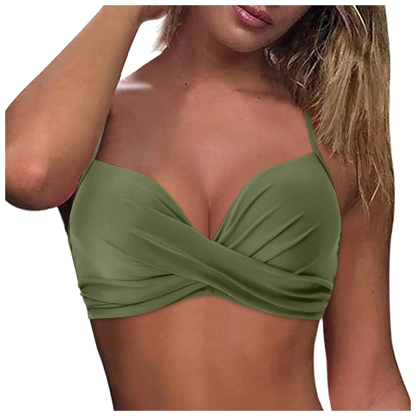 LVSANW Swimwear Womens Tops 2024 New Solid Ruffle Underwire Full Coverage Big Breast Bikinis Bras Summer Vacation Fit Split Swimsuit