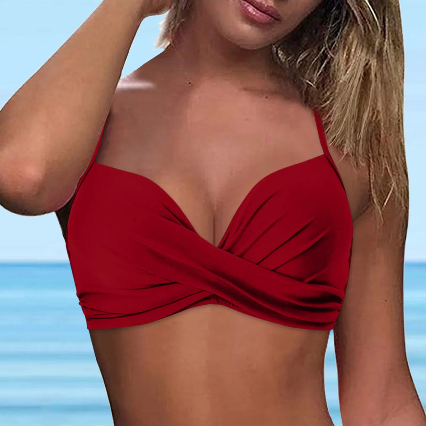 LVSANW Swimwear Womens Tops 2024 New Solid Ruffle Underwire Full Coverage Big Breast Bikinis Bras Summer Vacation Fit Split Swimsuit