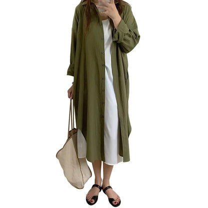 LVSANW TFETTERS Long Shirt Dresses Women Korean Fashion Casual Loose Long Sleeve Shirt Women X-Long Knee-length Button Up Coat Shirt