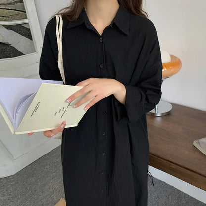 LVSANW TFETTERS Long Shirt Dresses Women Korean Fashion Casual Loose Long Sleeve Shirt Women X-Long Knee-length Button Up Coat Shirt