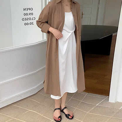 LVSANW TFETTERS Long Shirt Dresses Women Korean Fashion Casual Loose Long Sleeve Shirt Women X-Long Knee-length Button Up Coat Shirt