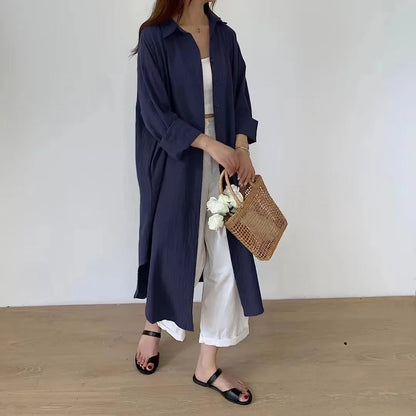 LVSANW TFETTERS Long Shirt Dresses Women Korean Fashion Casual Loose Long Sleeve Shirt Women X-Long Knee-length Button Up Coat Shirt