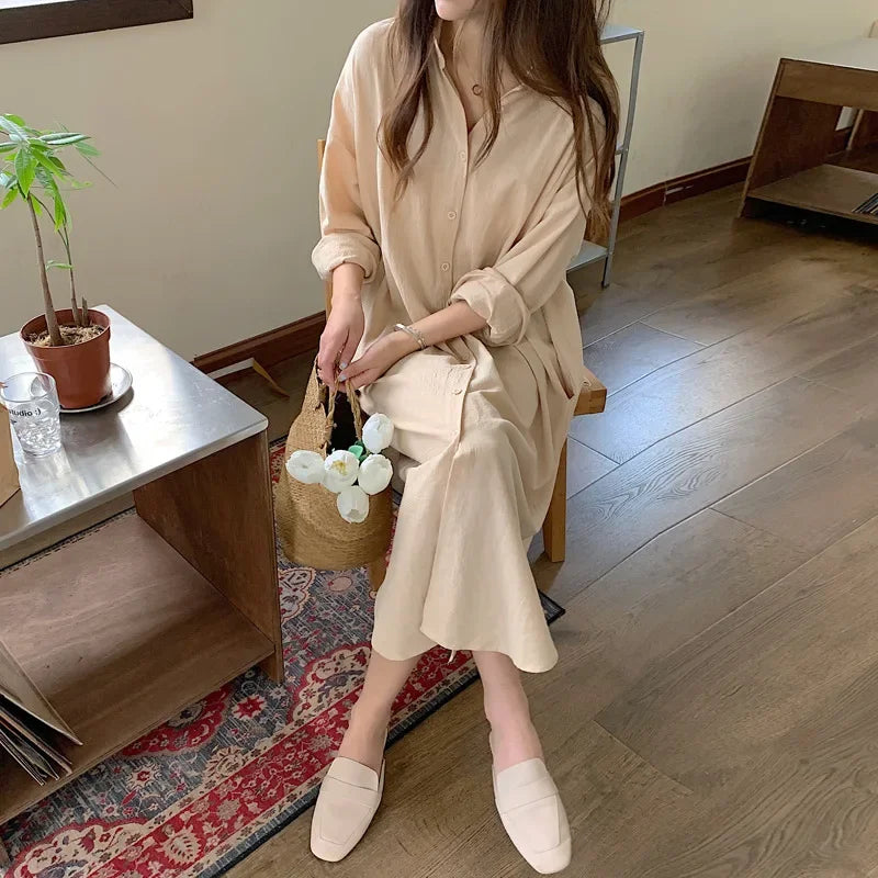 LVSANW TFETTERS Long Shirt Dresses Women Korean Fashion Casual Loose Long Sleeve Shirt Women X-Long Knee-length Button Up Coat Shirt