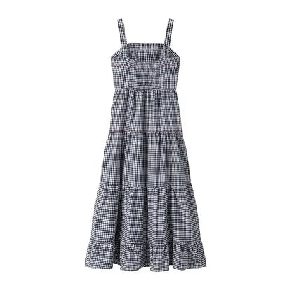 LVSANW TRAF Plaid Slip Long Dress Woman Embroidery Ruffle Summer Dresses 2024 Sleeveless Beach Holiday Dress Women Casual Midi Dresses