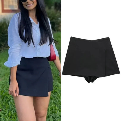 LVSANW TRAF Woman Black Mini Skirt Shorts Women Asymmetric Skort For Women High Waist Summer Skirt Woman Casual Bermuda Shorts