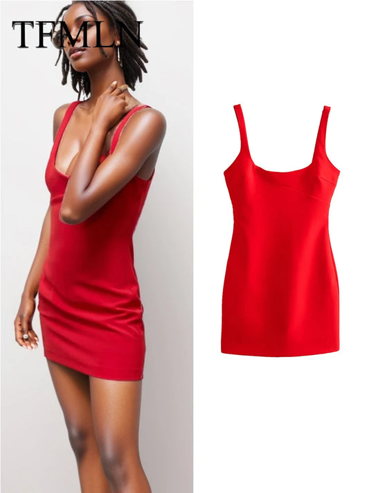 LVSANW TRAF-Women's Sleeveless Mini Dress, Female Bodycon Dresses, Elegant Back Zipper, Monochromatic, Sexy, Summer, 2024