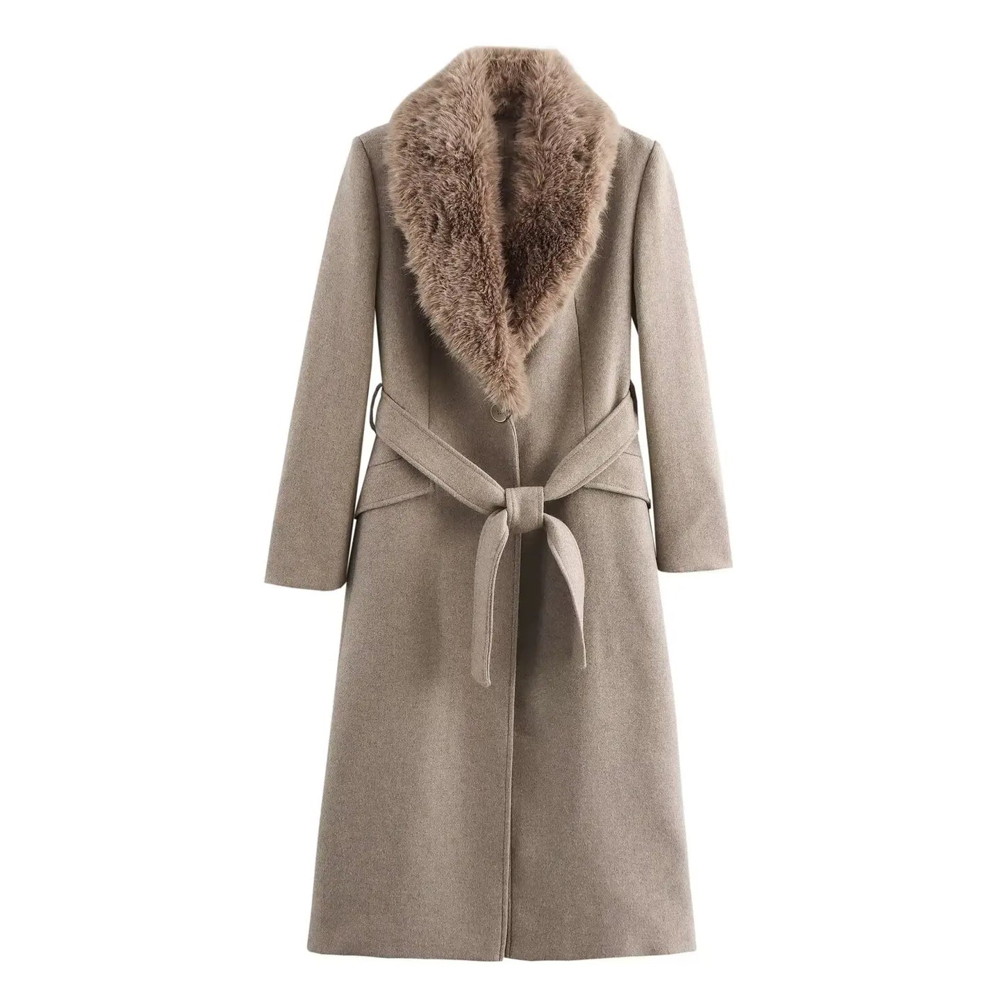 LVSANW Taop&Za women's 2024 autumn and winter new fur lapel coat single breasted solid color commuting temperament long coat