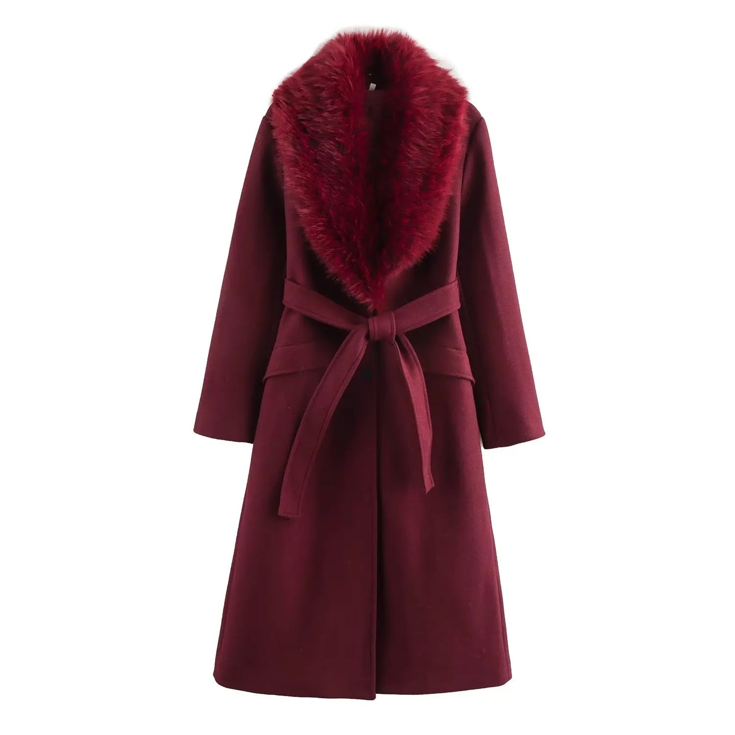 LVSANW Taop&Za women's 2024 autumn and winter new fur lapel coat single breasted solid color commuting temperament long coat