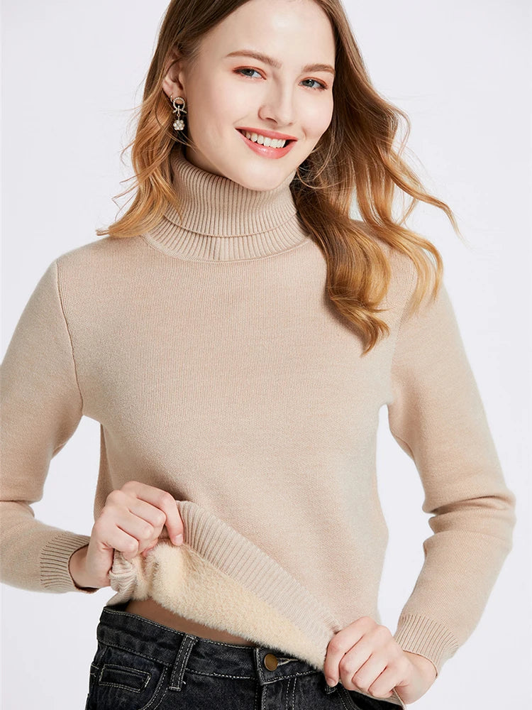 LVSANW Thicken Velvet Turtleneck Sweater Women Korean Fashion Lined Warm Sueter Knitted Pullover Slim Top Winter Jersey Knitwear Jumper