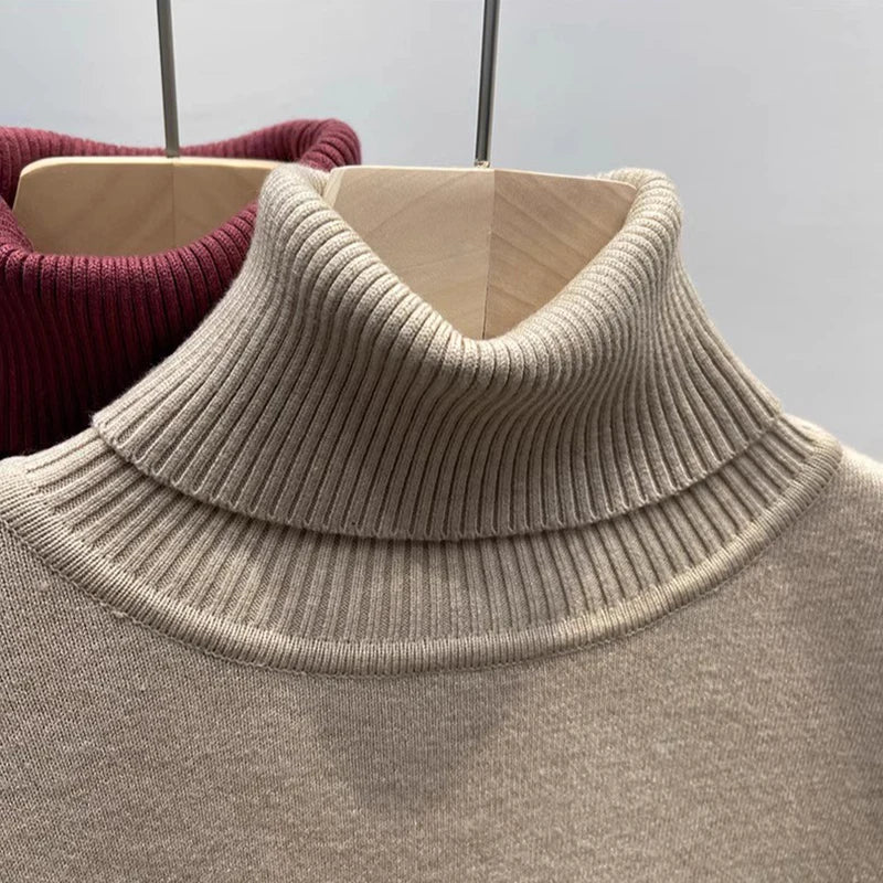 LVSANW Thicken Velvet Turtleneck Sweater Women Korean Fashion Lined Warm Sueter Knitted Pullover Slim Top Winter Jersey Knitwear Jumper