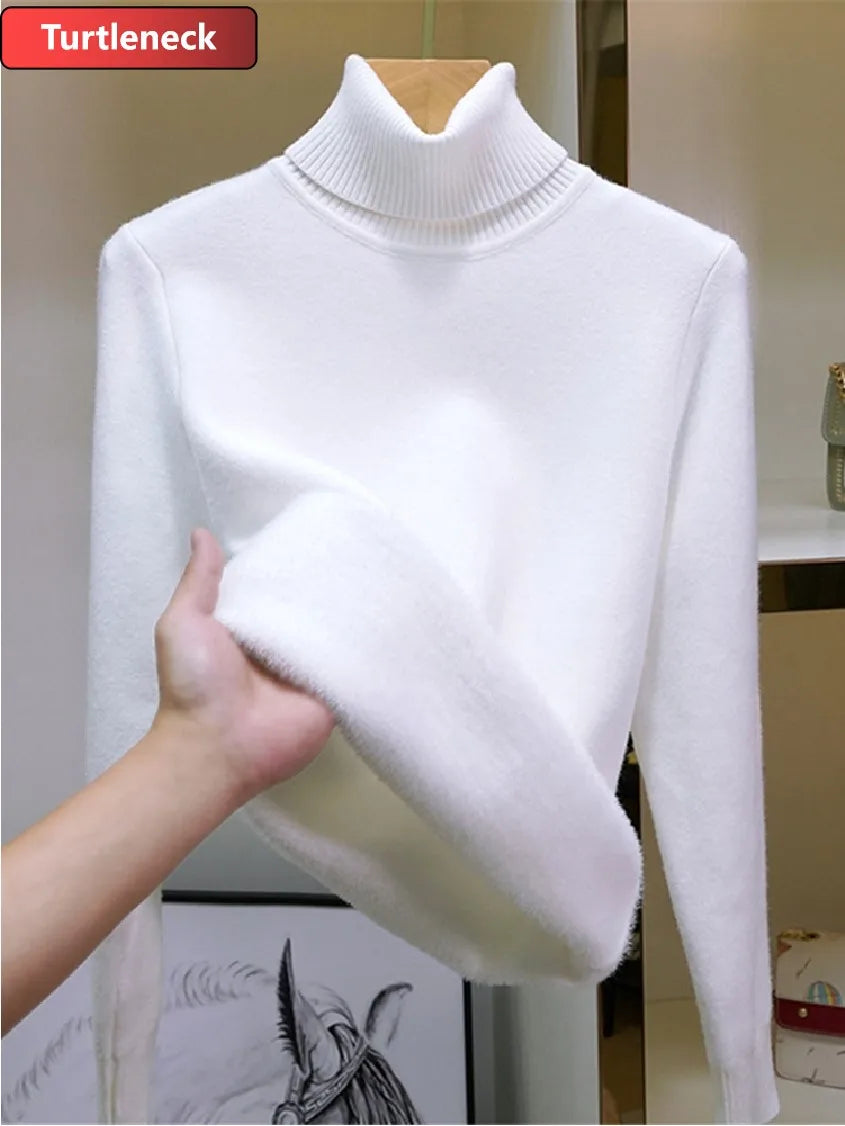 LVSANW Thicken Velvet Turtleneck Sweater Women Korean Fashion Lined Warm Sueter Knitted Pullover Slim Top Winter Jersey Knitwear Jumper