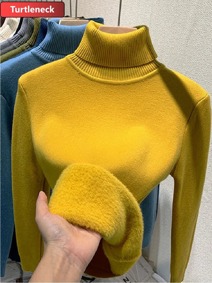 LVSANW Thicken Velvet Turtleneck Sweater Women Korean Fashion Lined Warm Sueter Knitted Pullover Slim Top Winter Jersey Knitwear Jumper