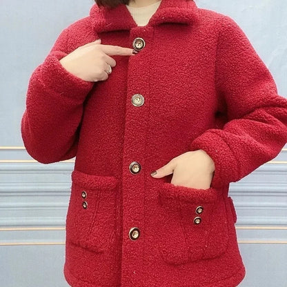 LVSANW Thickened Fleece-Lined Winter Sheep Velvet Jacket For Women Fashionable Plus Size Warm Versatile Particle Velvet Top