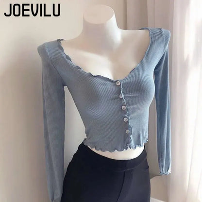 LVSANW Thin Knitted Shirt Women's Slim Crop Top Single Breasted V-neck Cardigans Ladies Casual Skirt Shawl Solid Elegant Sunscreen Coat