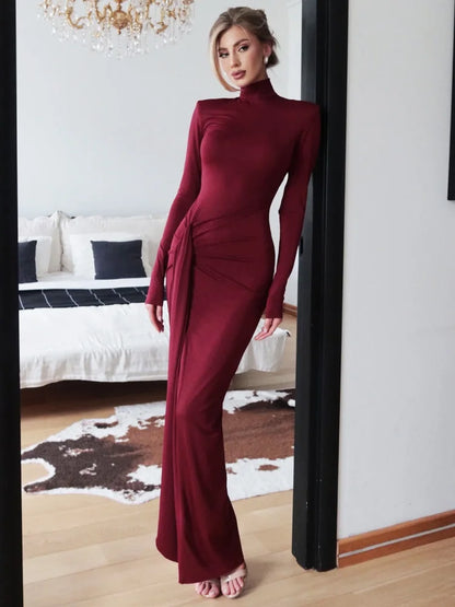 LVSANW Tossy Fashion Pleated Bandage Long Dress For Women High Waist Slim Patchwork Long Sleeve Elegant Commute Women's Maxi Dress 2025