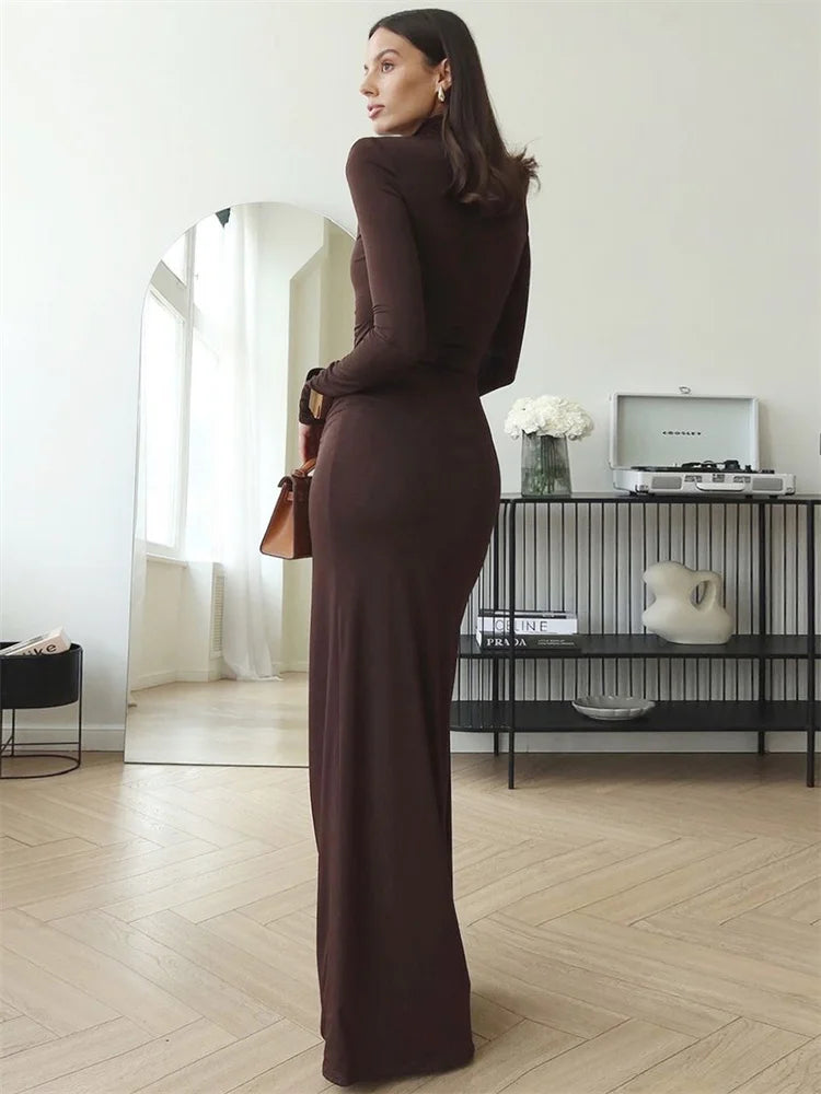 LVSANW Tossy Fashion Pleated Bandage Long Dress For Women High Waist Slim Patchwork Long Sleeve Elegant Commute Women's Maxi Dress 2025