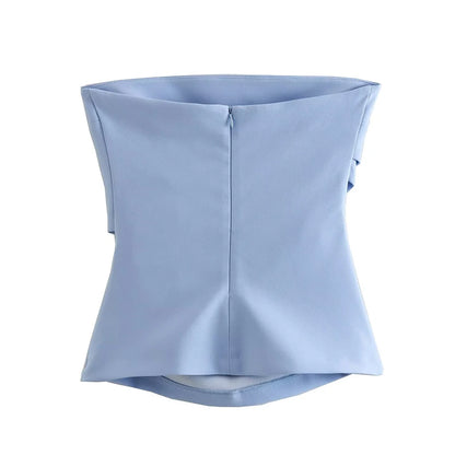 LVSANW Tube Top Women Pale Blue Corset Crop Top Woman Sexy Off Shoulder Bustier Tops for Women 2024 Summer Backless Ruched Tops Female