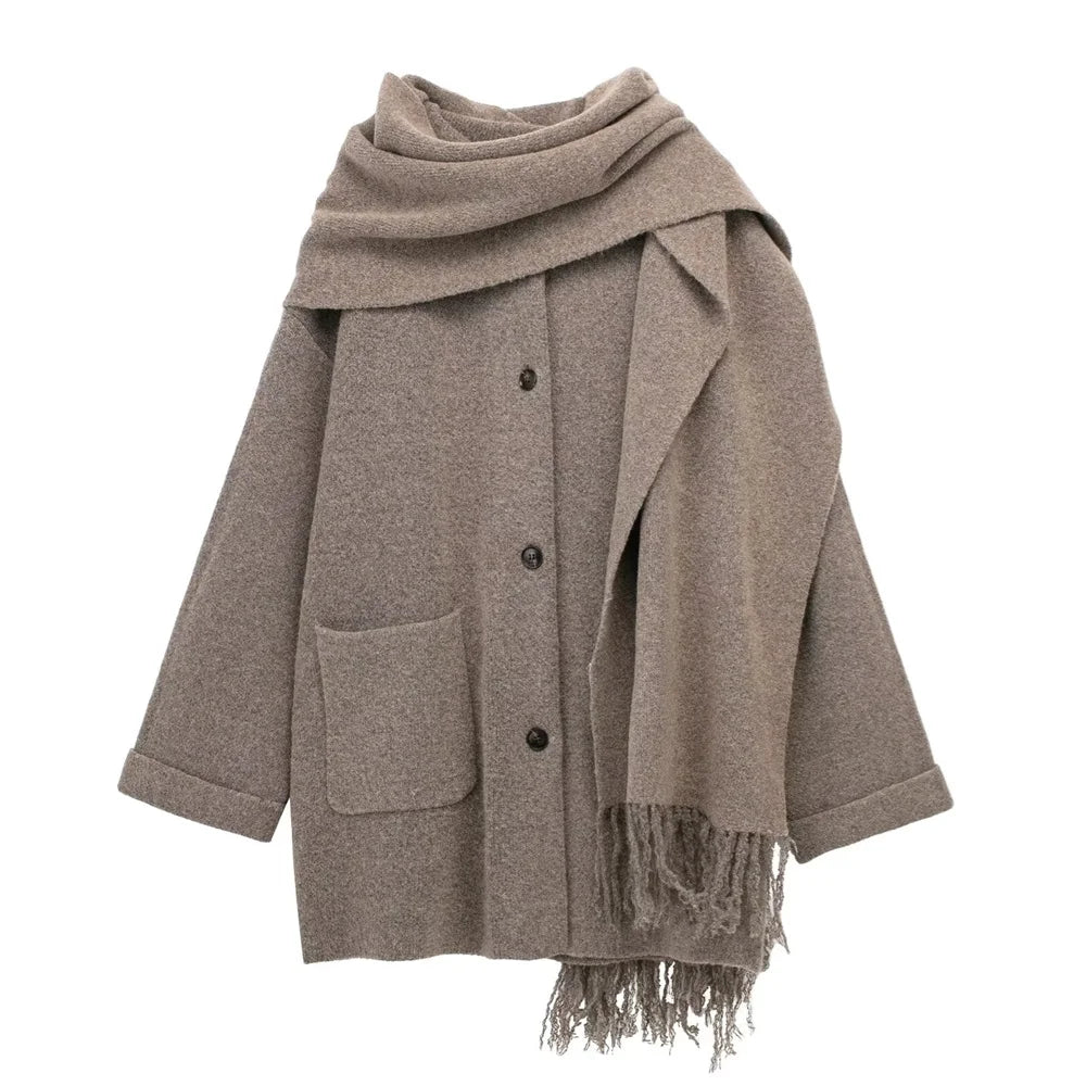 LVSANW UNIZERA 2024 Winter New Product Women's Fashion and Casual 100 Pairs Scarf Short Knitted Coat Coat