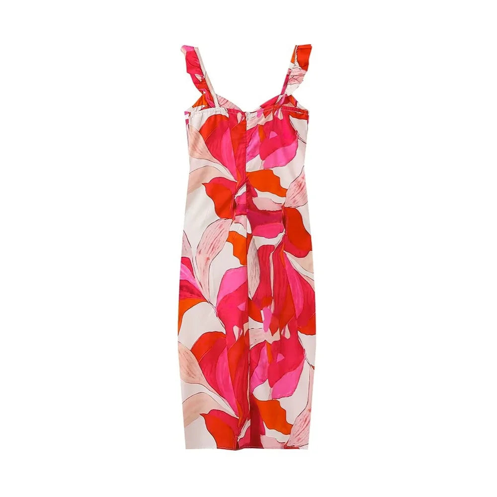 LVSANW UNIZERA2024 Summer New Product Women's Fashion, Sexy, Slim Fit Print, Split temperament, Hanging Strap Dress