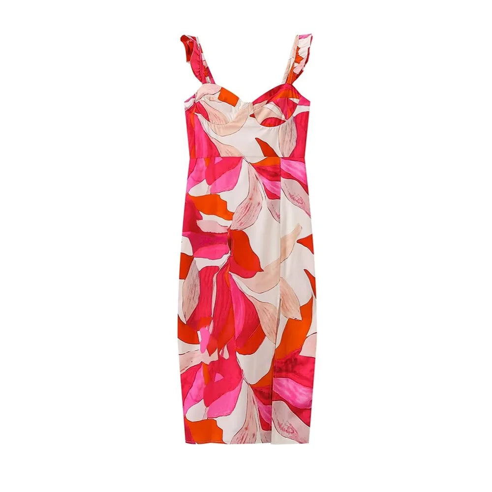 LVSANW UNIZERA2024 Summer New Product Women's Fashion, Sexy, Slim Fit Print, Split temperament, Hanging Strap Dress