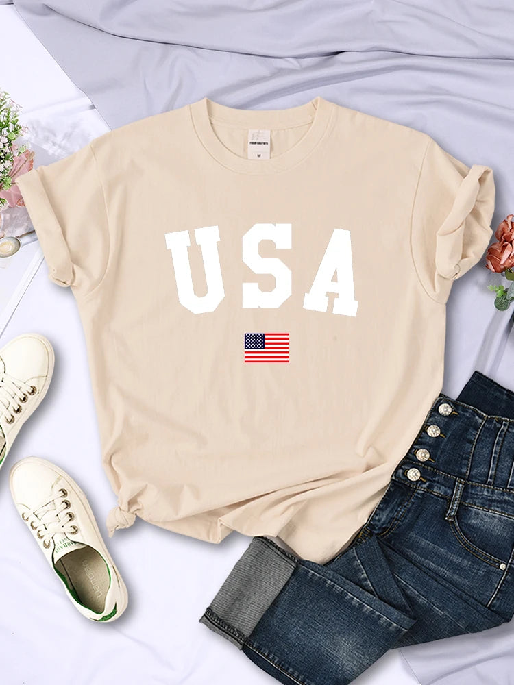 LVSANW USA National Flag City Street Printed Women T-Shirts Fashion Breathable Short Sleeve Summer Hip Hop O-Neck Tees Hip Hop Tshirts