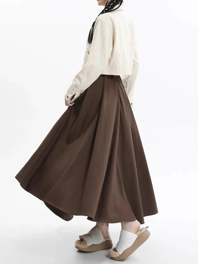 LVSANW Umbrella Skirts Women Solid High Waist Gentle A-line Korean Style Elegant Maillard Fashion Casual Ankle Length Autumn New Loose