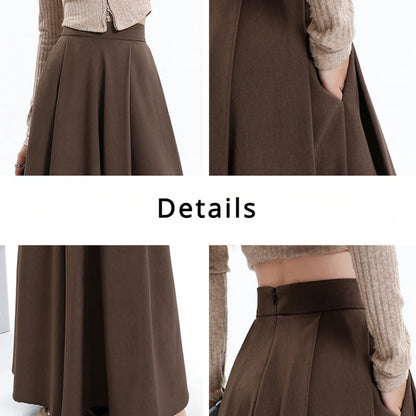 LVSANW Umbrella Skirts Women Solid High Waist Gentle A-line Korean Style Elegant Maillard Fashion Casual Ankle Length Autumn New Loose