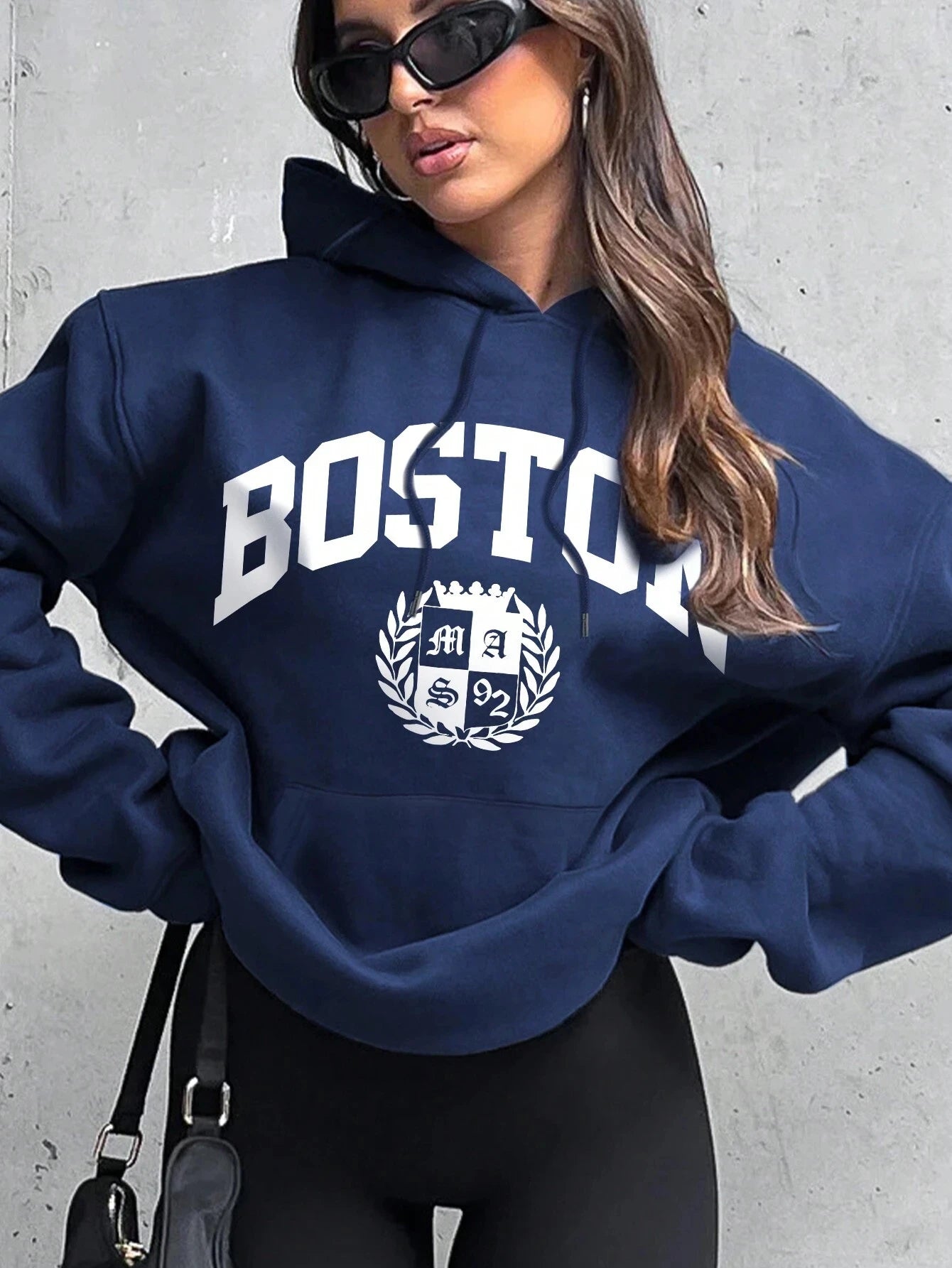 LVSANW Usa Boston City Art Letter Design Woman Hoodies Fashion Warm Hoody Casual Loose Y2K Sportswear Fleece Hip Hop Female Pullovers