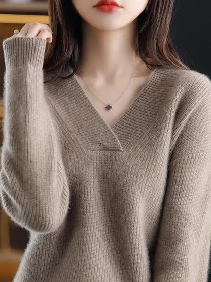 LVSANW V-Neck Autumn Winter Sweater Pullovers Women Korea Loose Thick Cashmere Sweater Pullover Women Oversize Sweater Jumper