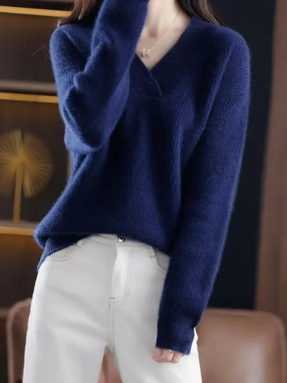 LVSANW V-Neck Autumn Winter Sweater Pullovers Women Korea Loose Thick Cashmere Sweater Pullover Women Oversize Sweater Jumper