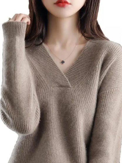 LVSANW V-Neck Autumn Winter Sweater Pullovers Women Korea Loose Thick Cashmere Sweater Pullover Women Oversize Sweater Jumper