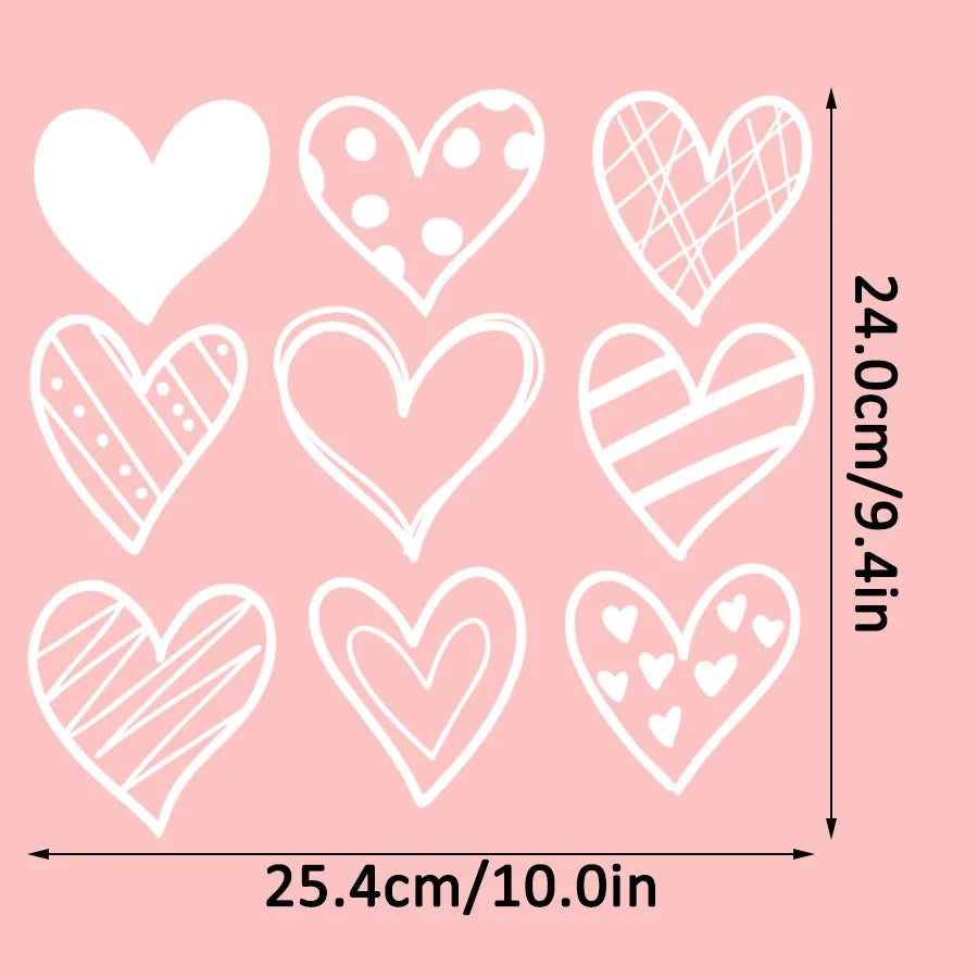 LVSANW Valentines Day White Nine Hearts Iron-On Heat Transfer Stickers Decals Patch for T-shirts Sweatshirts Bags Clothing Fabric Decor