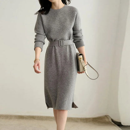 LVSANW Vestidos De Mujer Casual 2025 Fall Winter Fashion New O Neck Girdle Long Sleeves Mid Length Model Knitted Women Dress CR1785