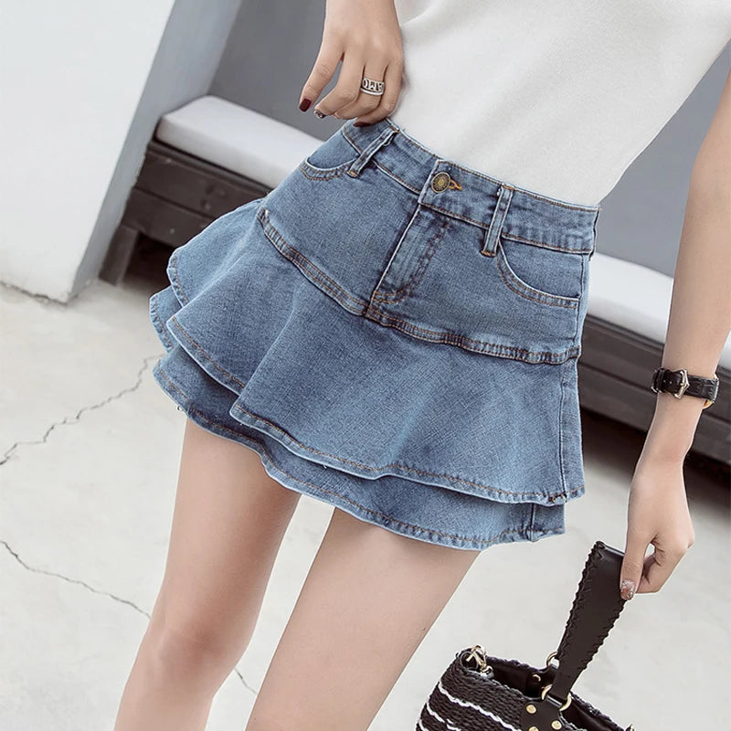 LVSANW Vintage Denim Mini Skirts Women Summer Sexy Solid Colour Ball Gown Skirts Jeans Female Casual Pocket Slim A-line Mini Skirts