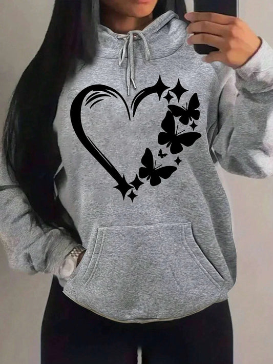 LVSANW Vintage Hoodie Combination of Love and Butterfly Pattern Women Hip Hop Street Hoodies Trendy Pocket Clothes Multicolor Hoody