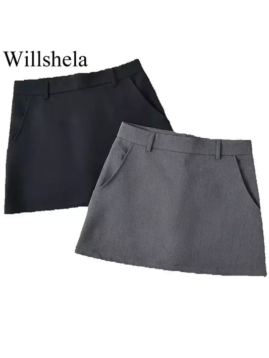 LVSANW Willshela Women Fashion Solid Back Zipper A-Line Mini Skirt Vintage High Waist Female Chic Lady Skirts