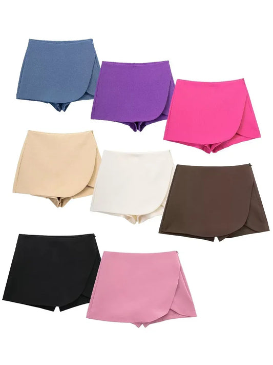 LVSANW Willshela Women Fashion Solid Side Zipper Skirts Shorts Vintage High Waist Female Chic Lady Shorts