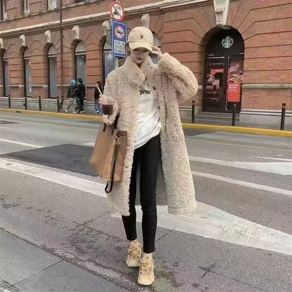 LVSANW Winter 2024 Thickened Long Over Knee Lamb Fur Coat Stand Collar Women's Outerwear Warm Comfortable Real Fur Long Coat