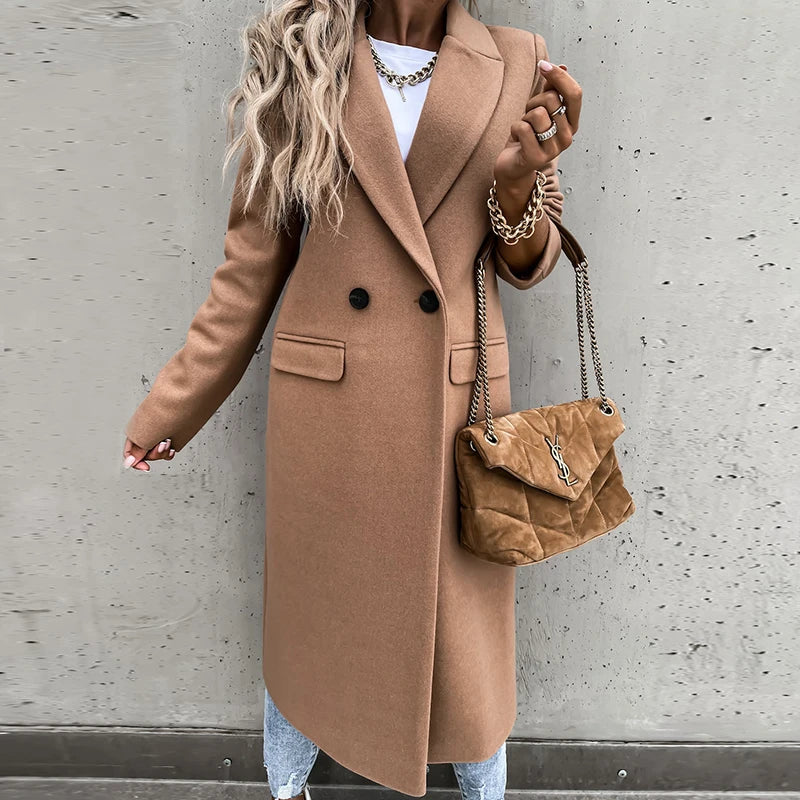 LVSANW Winter Coats Woman 2024 New Women's Coat Trench Luxury Woolen Outerwears Solid Casual Simple England Style Clothes Office Lady