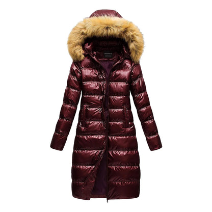 LVSANW Winter Faux Fur Collar Detachable Hood Quilted Jacket Zipper Down Solid Color Padded Coat Women Plus Size Simple Slim Outerwear